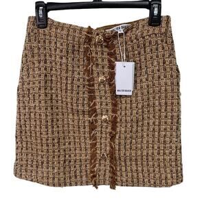 NWT New Walter Baker Womens Size 6 Metallic Gold Lined Tweed Mini Skirt